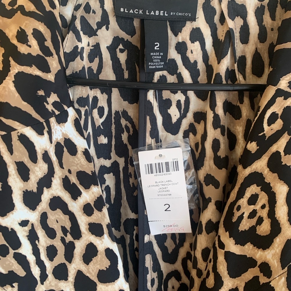 Chico’s Black Label Leopard Print Trench Jacket Tie Waist NWT Size 2 - Picture 3 of 4